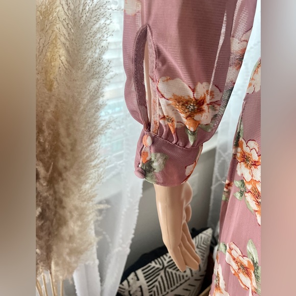 Long Sleeve Sheer Button Up Beach Bohemian Maxi Dress Size Small - Picture 4 of 6